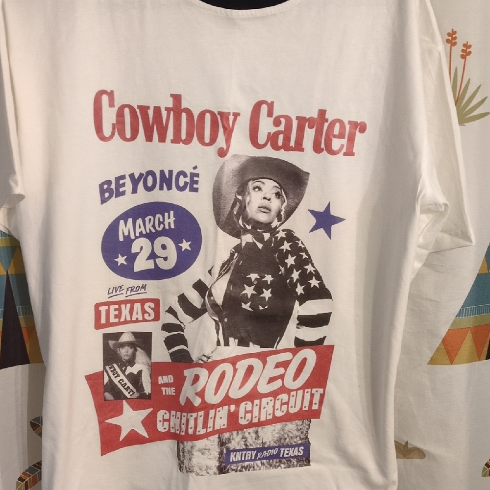 Queen Bee Beyoncé White Graphic T-Shirt with Red and Blue Accents